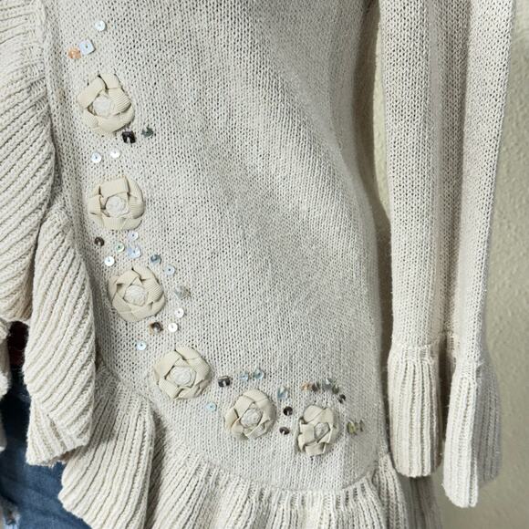Y2k Embellished Ruffle Bell Sleeve Open Cardigan Sweater Fairy Cottage Forest  M - Picture 3 of 7